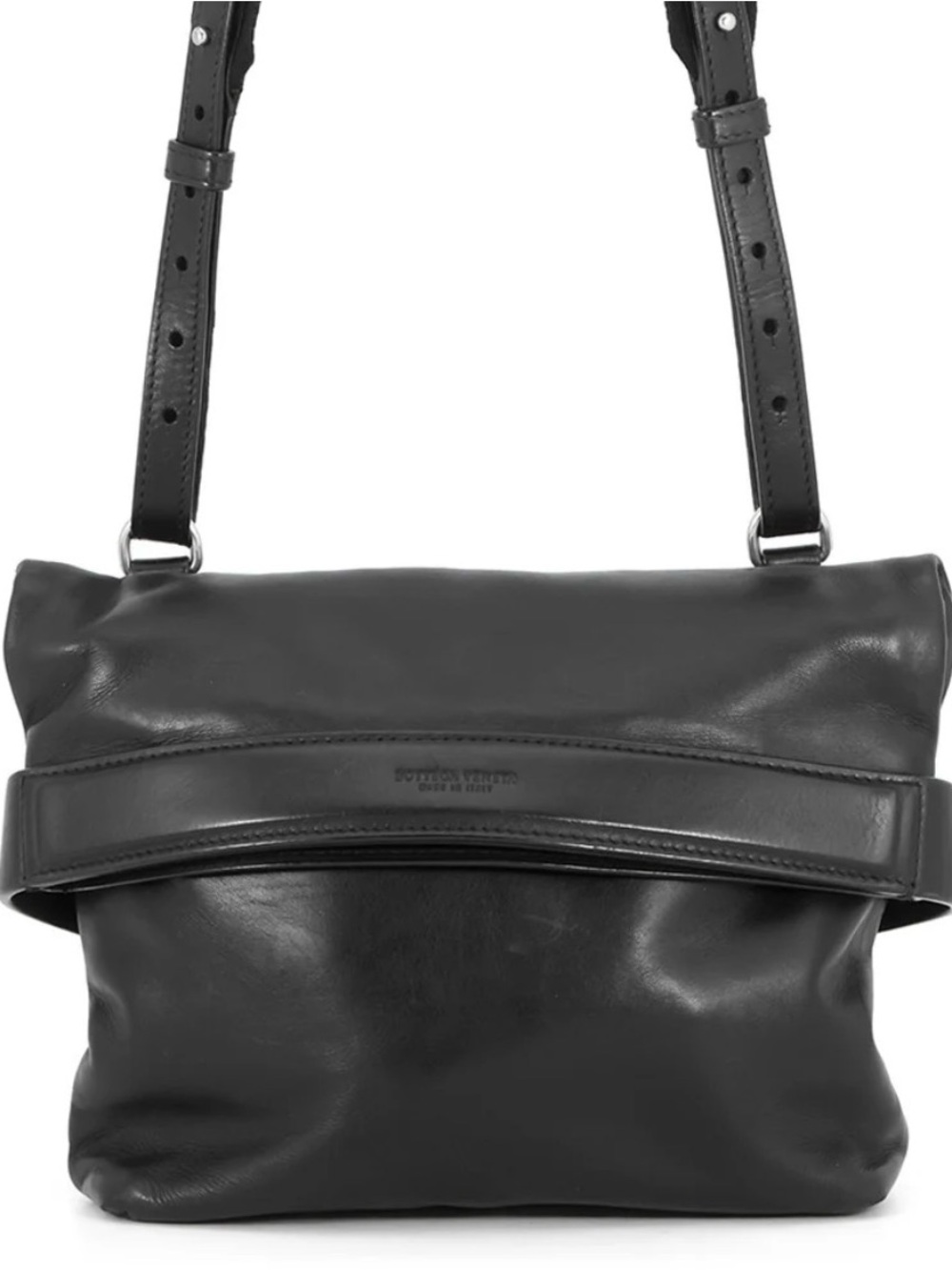 Vintage UNISEX Bottega Veneta Black Marco Polo Textured Leather Messenger Bag